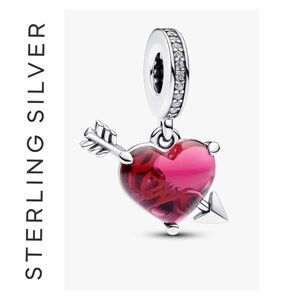 🌟 S925 Sterling Silver Murano Glass Heart Love Charm